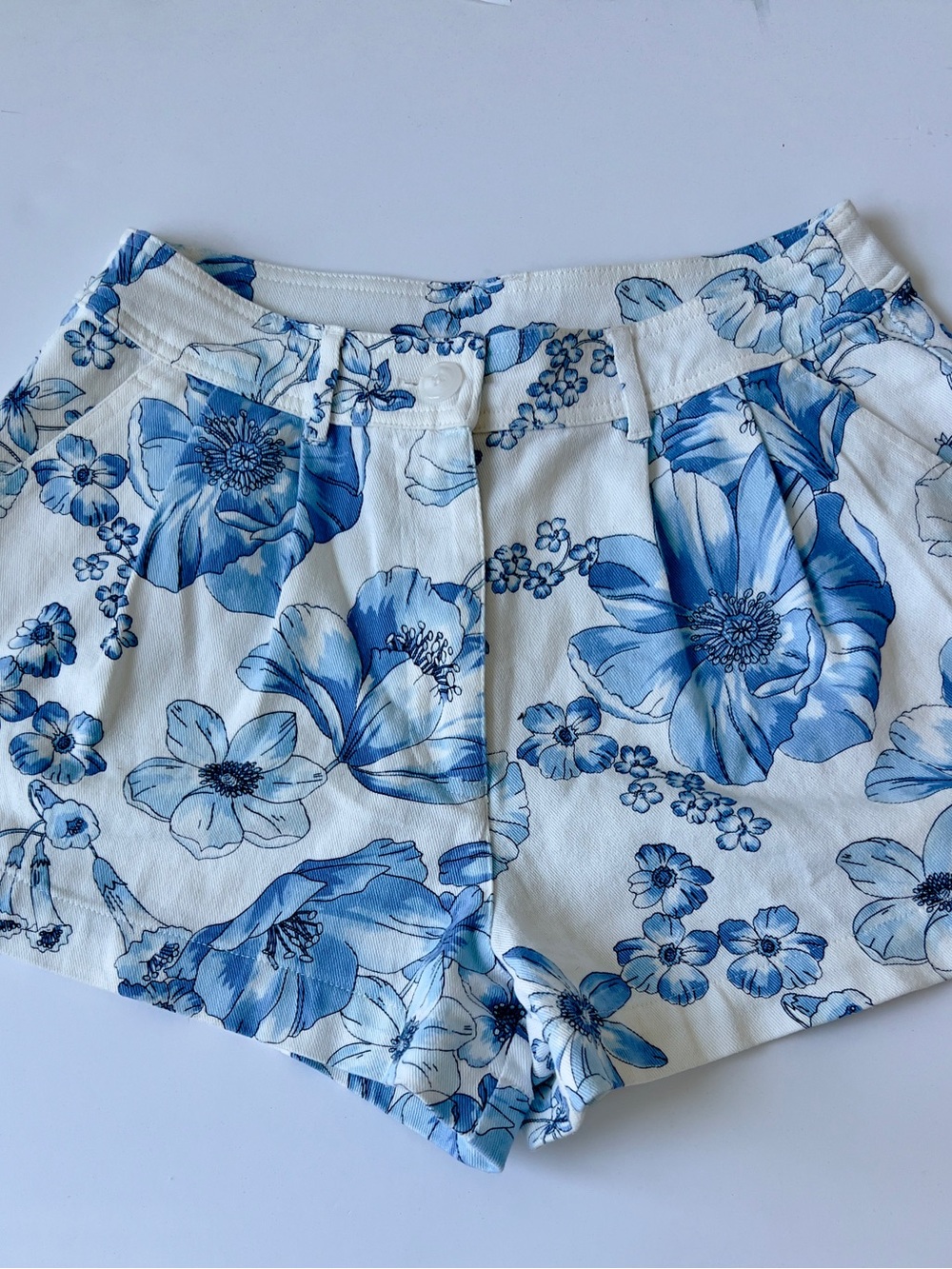 Francesca's Collections White & Blue Floral High-Waist Shorts